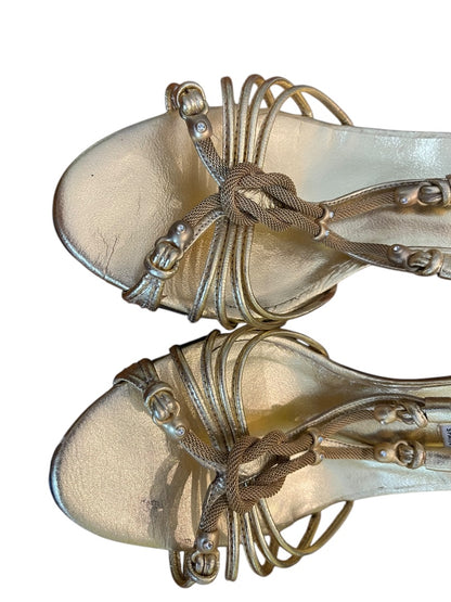 Size 7.5 Diego Sanz Spain Strappy Sandals Gold 3.5 Inch Heel
