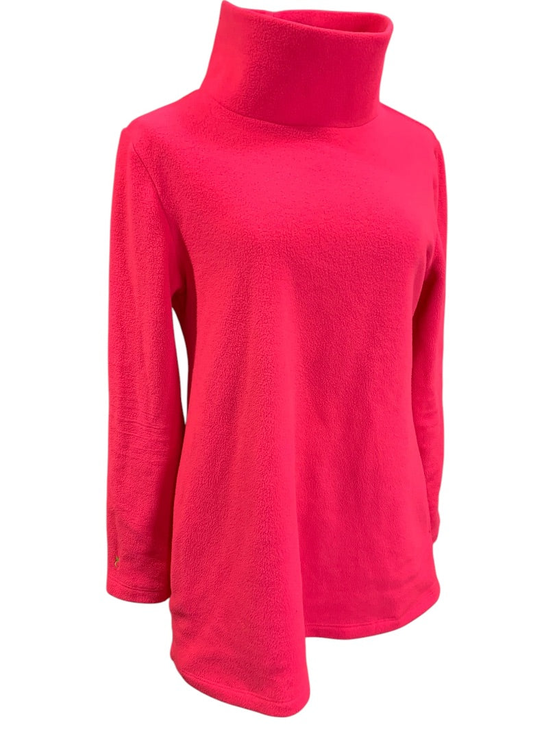 Large Dudley Stephens Womens Greenpoint Turtleneck in Vello Fleece Hot Pink Pockets