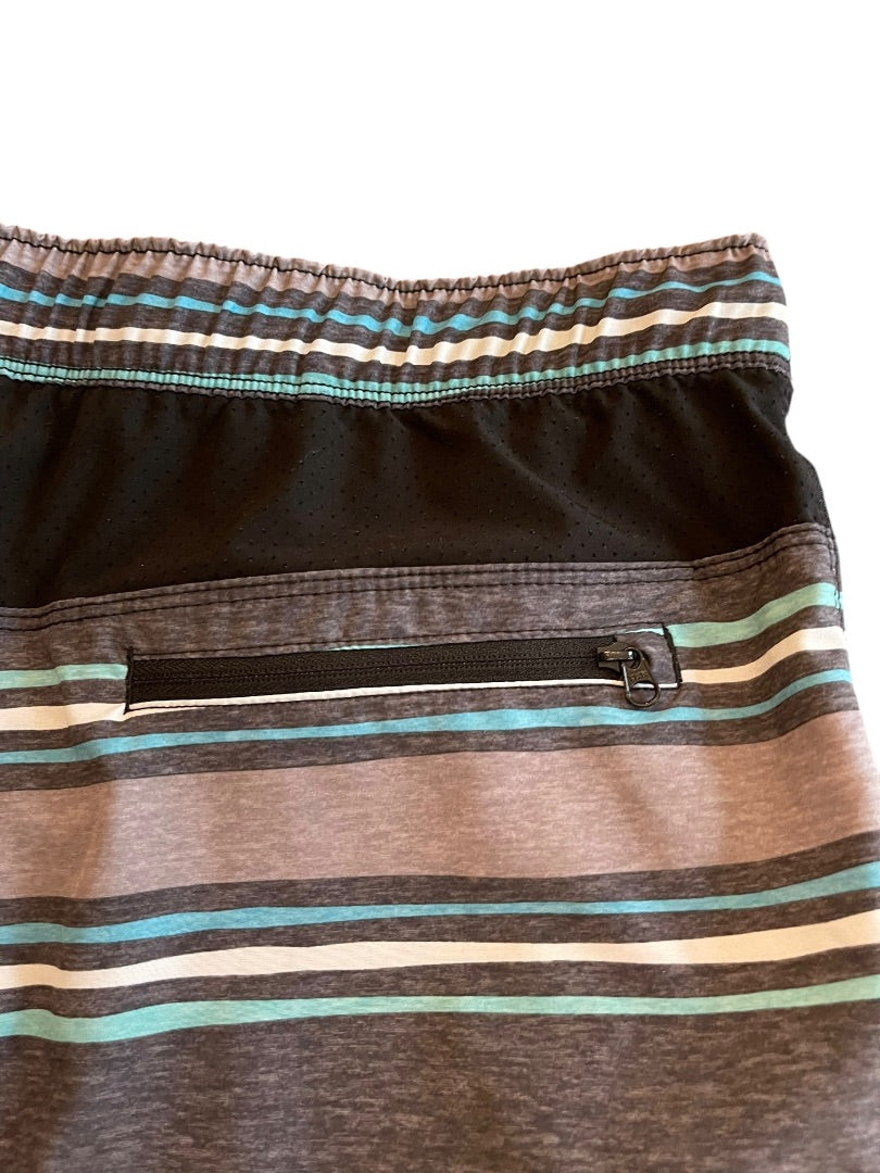 Large Speedo Striped Board Shorts Drawstring Gray Blue Mens Swim