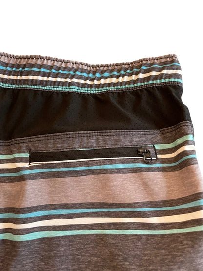 Large Speedo Striped Board Shorts Drawstring Gray Blue Mens Swim