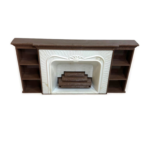 1950s Plasco Miniature Dollhouse Fireplace 1:18 Scale Brown