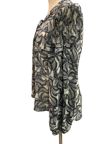 Medium Patterson J. Kincaid Womens Shirt Tie Neck Button Up Sheer Blouse