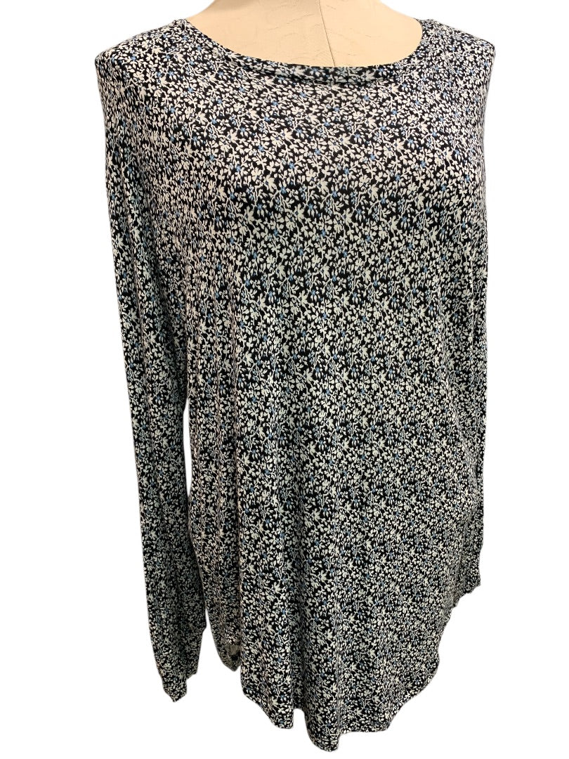Medium LOFT Womens Soft Navy Blue Floral Print Long Sleeve Pullover Shirt