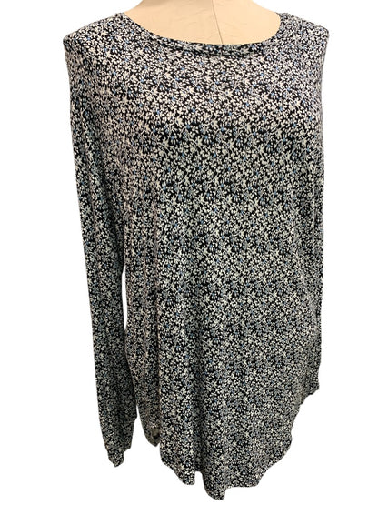 Medium LOFT Womens Soft Navy Blue Floral Print Long Sleeve Pullover Shirt