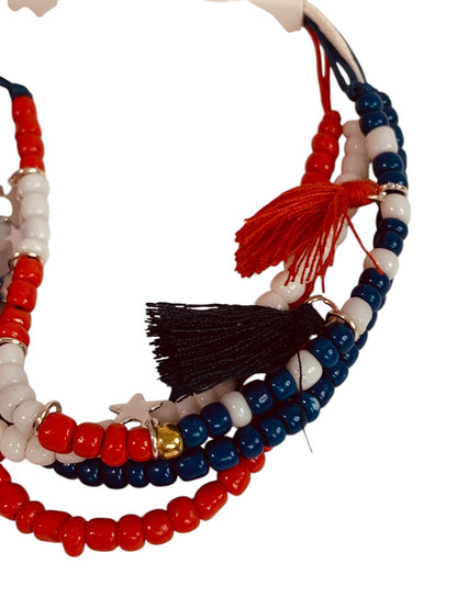 Claires New Set of 4 Beaded Slide Adjustable Bracelets Patriotic USA