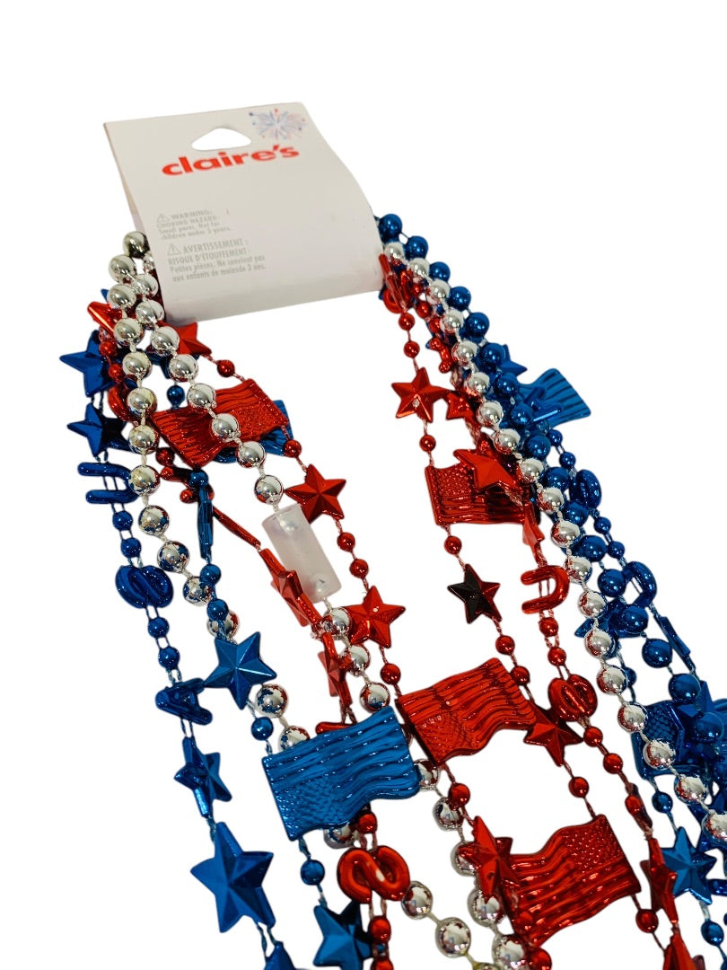 Claires New Set of 6 Overhead Necklaces Patriotic USA Flag Star