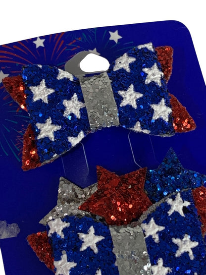 Claires New Set of 4 Patriotic Hair Bows Clip Glitter Sparkle