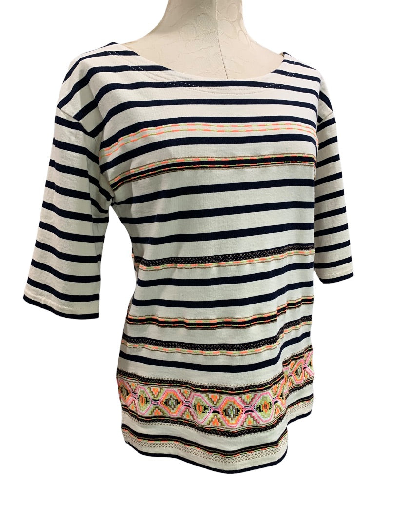 Medium J.Crew Womens Striped Aztec Shirt Pullover Short Sleeve Style 59784