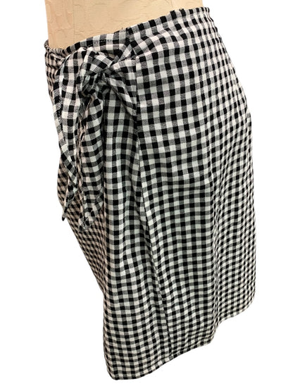 Size 6 Madewell New Wrap Skirt Black White Gingham Plaid