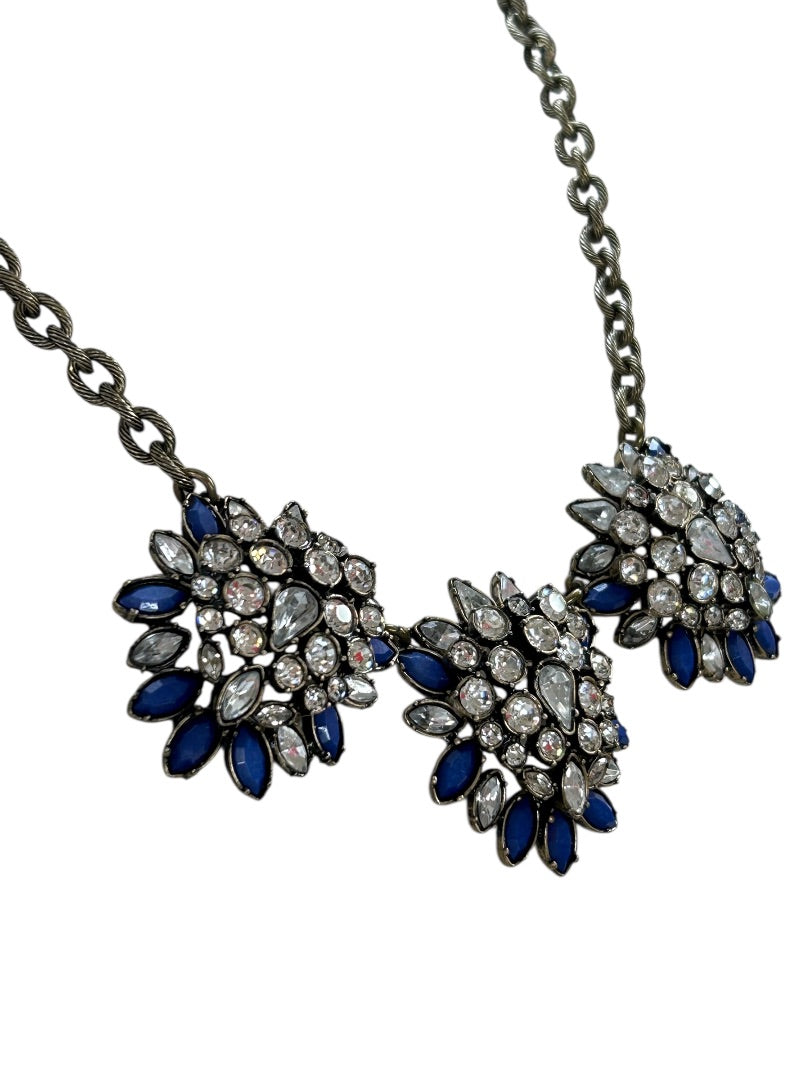 LOFT Chunky Statement Necklace Antiqued Goldtone Blue 20.5 Inch