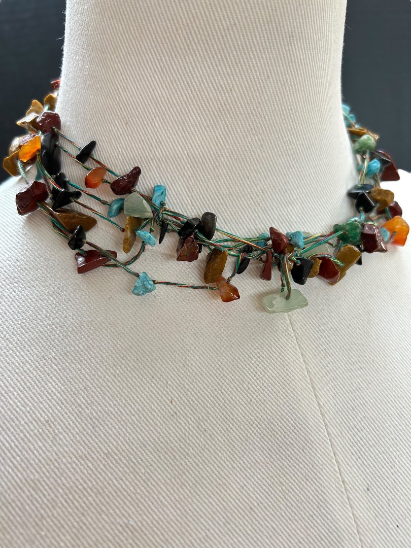 Mixed Chip Stone Turquoise Multistrand Chip Necklace Toggle Closure 16 Inch