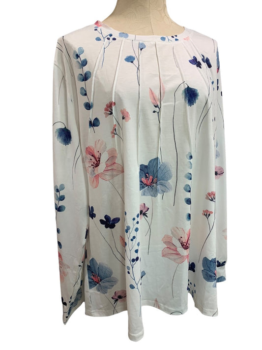3XL Kistore Womens Soft Knit Floral New Pullover Shirt Pleated