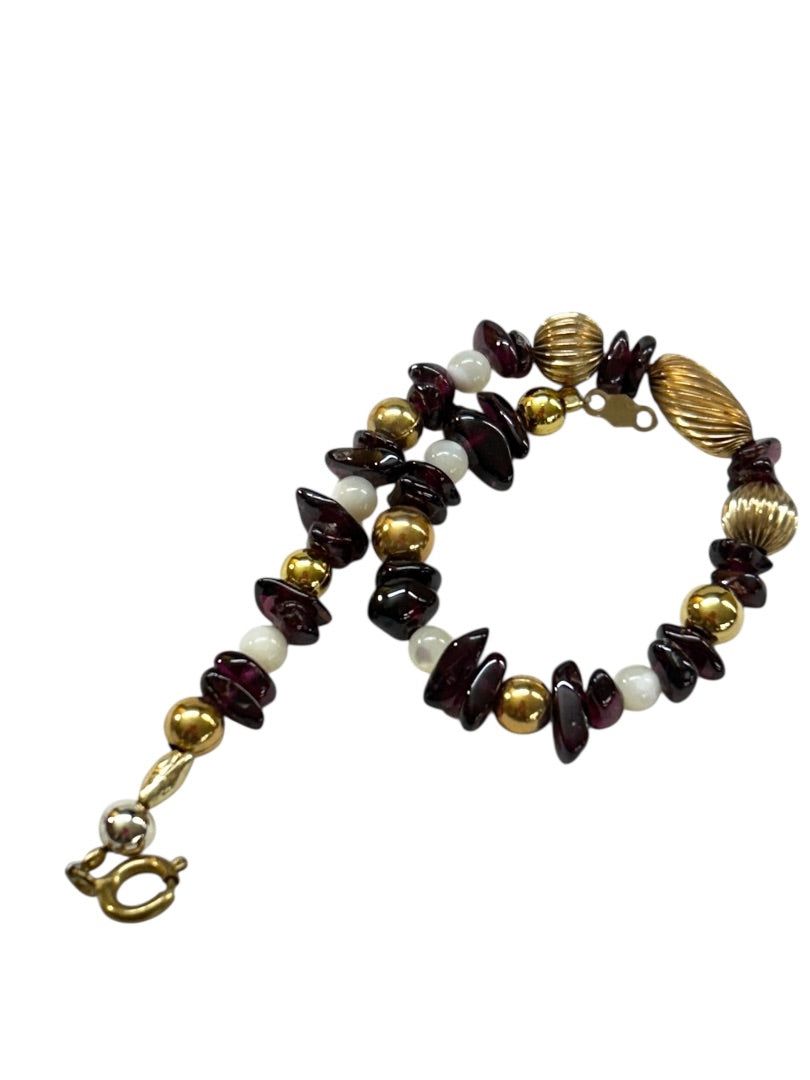 Garnet Chip Bead 14k Gold Filled Spacers Bracelet 7.5 Inch Spring Closure