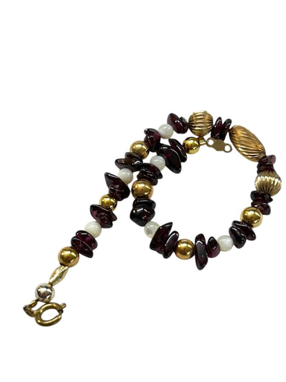 Garnet Chip Bead 14k Gold Filled Spacers Bracelet 7.5 Inch Spring Closure