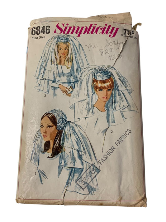 Simplicity 1960s Bridal Veil Pattern Uncut 6846 One Size