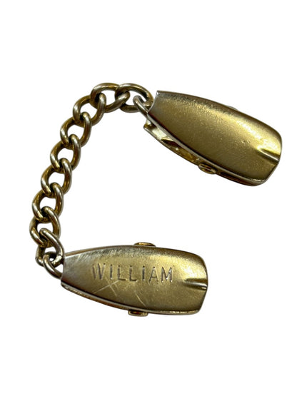 Vintage Goldtone Collar Sweater Clip Engraved "William" 4.25 Inch