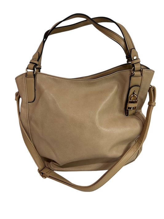 Tan Vegan Leather Shoulder Bag Detachable Crossbody Strap Goldtone Hardware