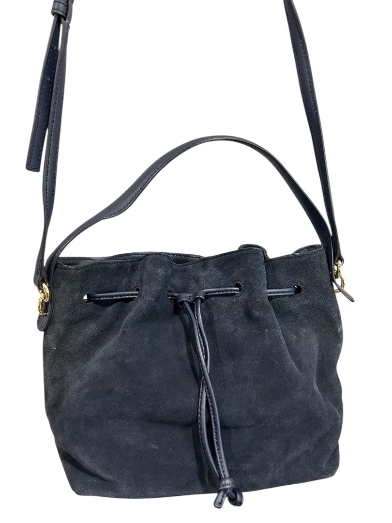 Talbots Blue Suede Drawstring Bucket Bag Purse Top Handle and Strap