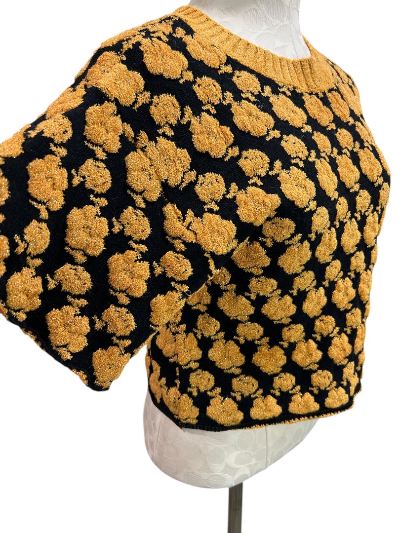 XS Urban Outfitters Retro Rosa Sweater Tee Gold Black Sparkle
