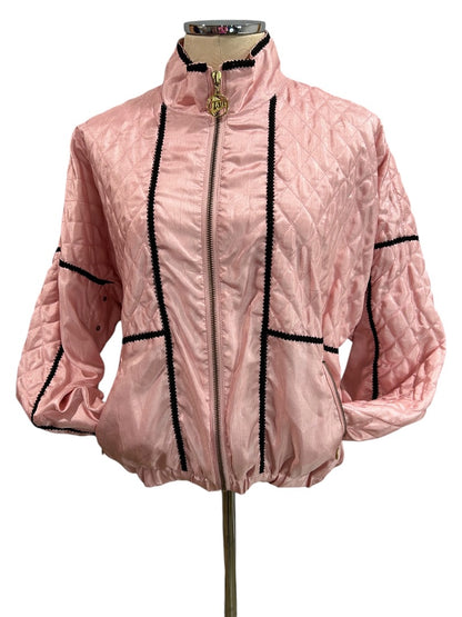 XS Tail Womens Track Jacket Pink Quilted Satin 80s Retro Zip Up Black Trim