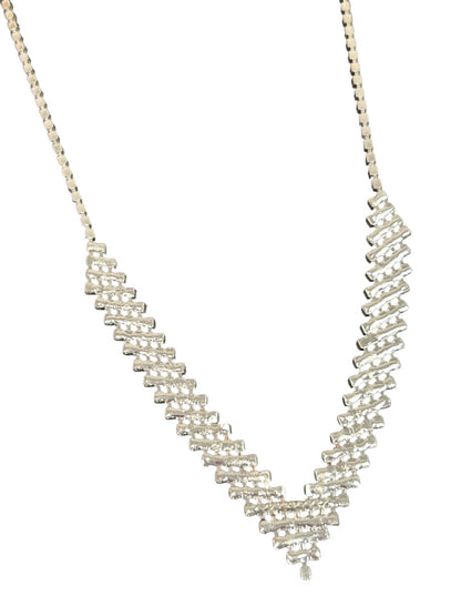 Claires Silvertone Rhinestone V-Necklace New Lobster Clasp 18-22 Inch