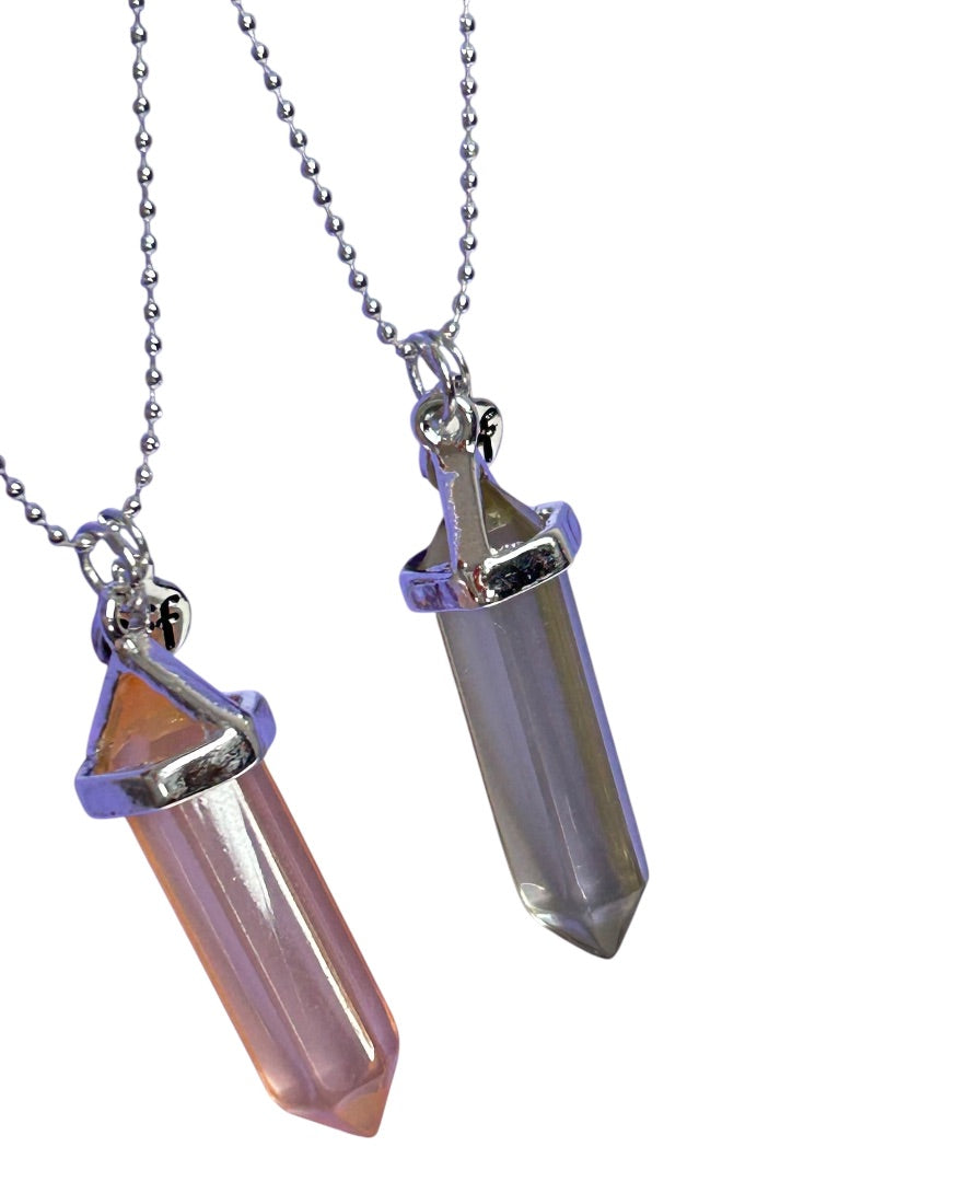 Claires New Set of 2 Crystal Necklaces Pink Gray