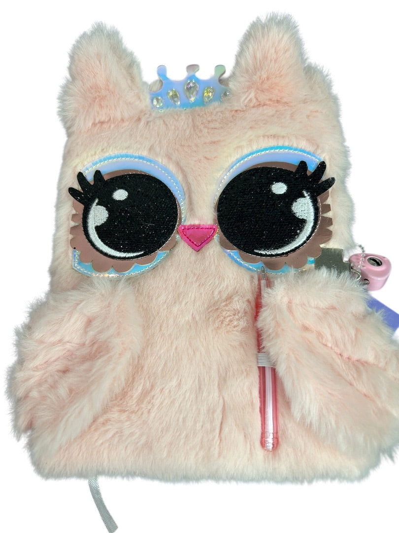 Claires New Plush Lined Journal Diary Locking Princess Owl 8 x 6 Inch
