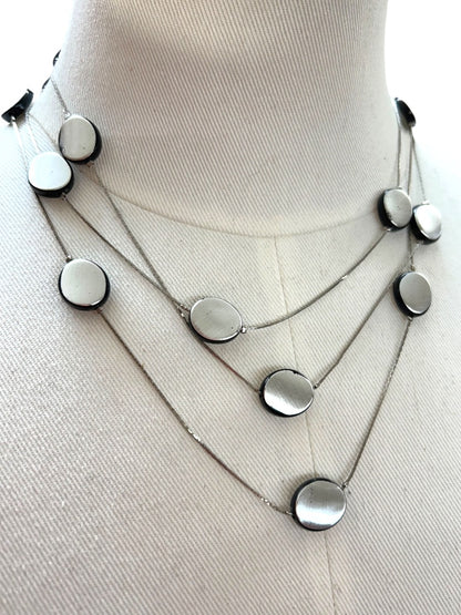 Lightweight Tiered Necklace Silvertone Black 17-20 Inch Lobster Clasp