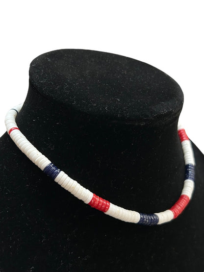 Vintage Red White Blue Barrel Clasp Necklace 15.5 Inch