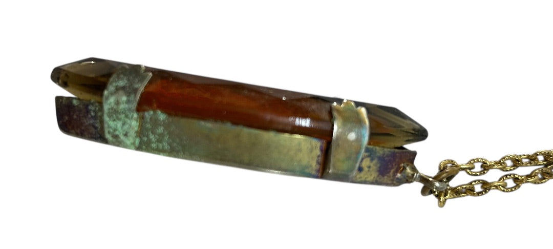 Vintage Goldtone Chain Pendant Necklace Acrylic Amber 23 Inch