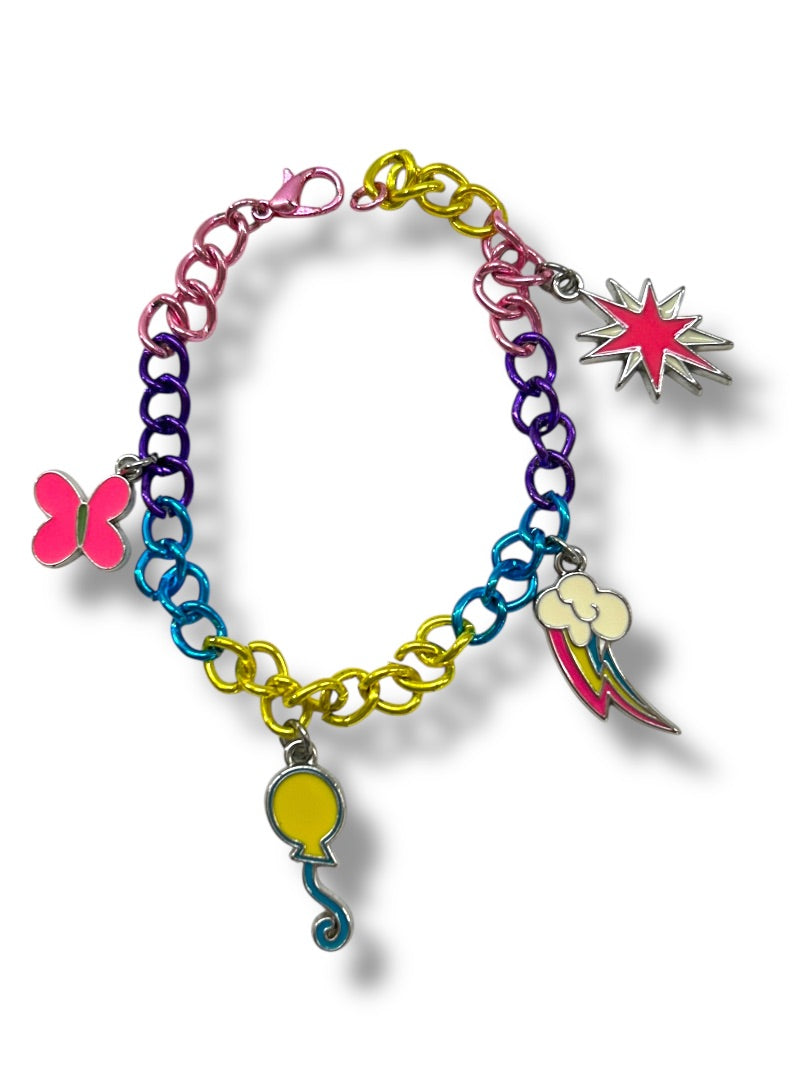 Multicolor Charm Bracelet 7.25 Inch Lobster Clasp Butterfly Cloud Star
