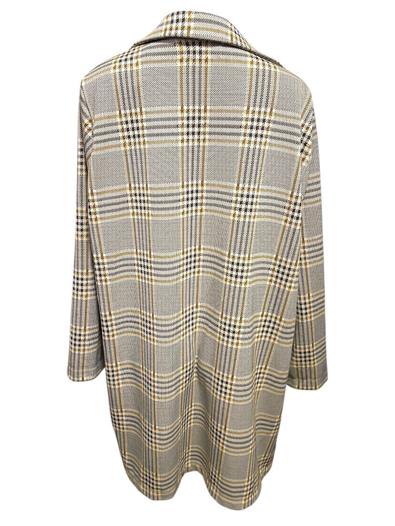 1X Melloday Collared Long Plaid Open Jacket Pockets Womens Retro
