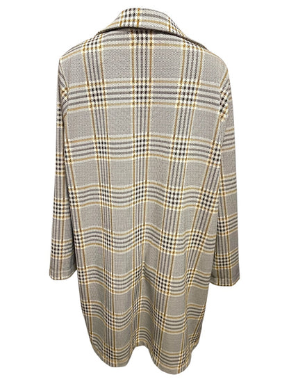 1X Melloday Collared Long Plaid Open Jacket Pockets Womens Retro