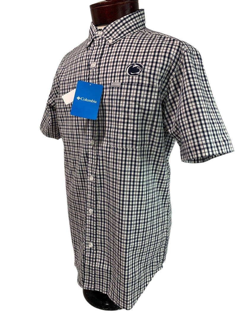 Small Columbia Mens New Penn State Button Down Short Sleeve Checked