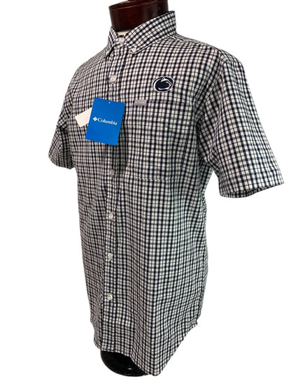 Small Columbia Mens New Penn State Button Down Short Sleeve Checked