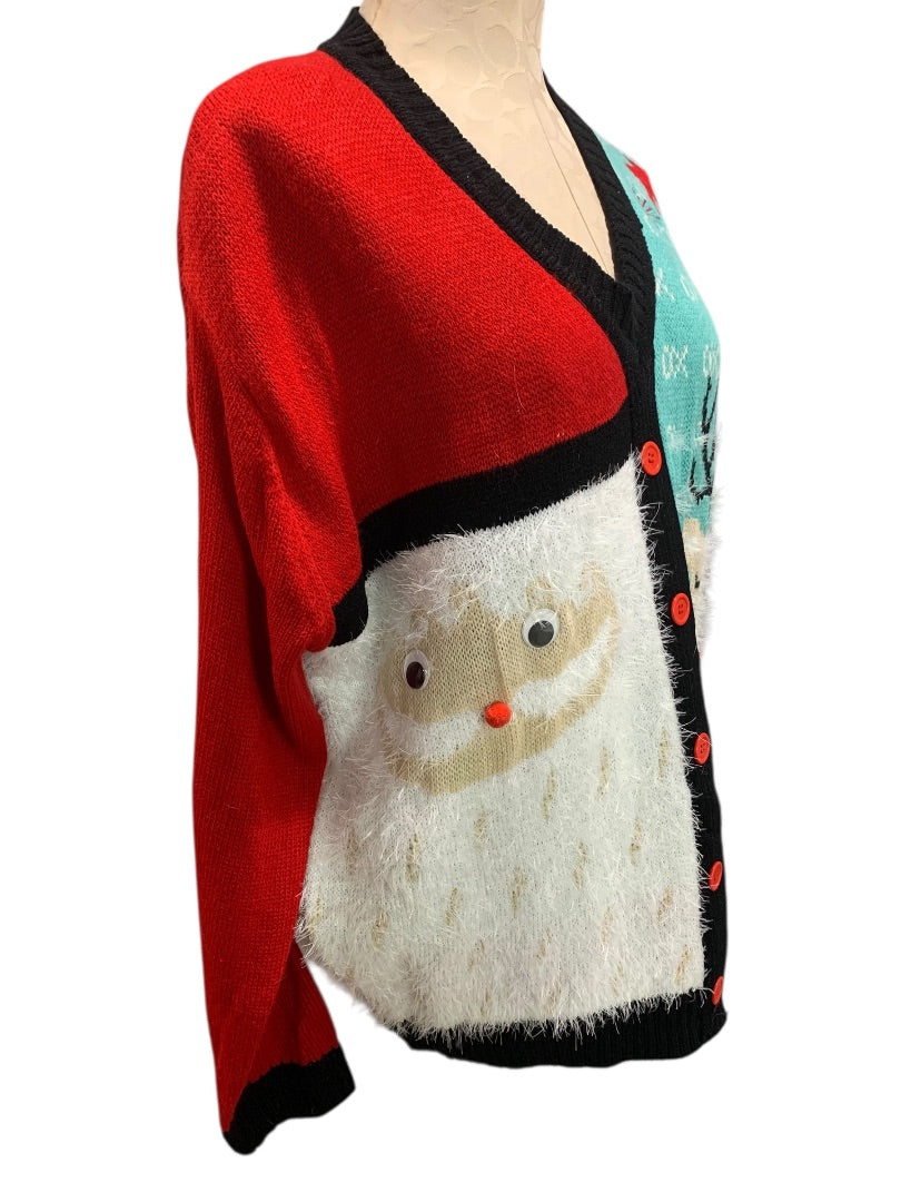 XL Womens New Christmas Cardigan Sweater Soft Fuzzy Santa Reindeer