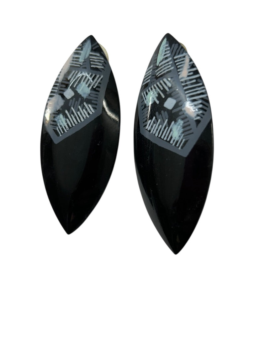 1980s Metal Lightweight Earrings Black Painted 2.5 Inches Post Pierced