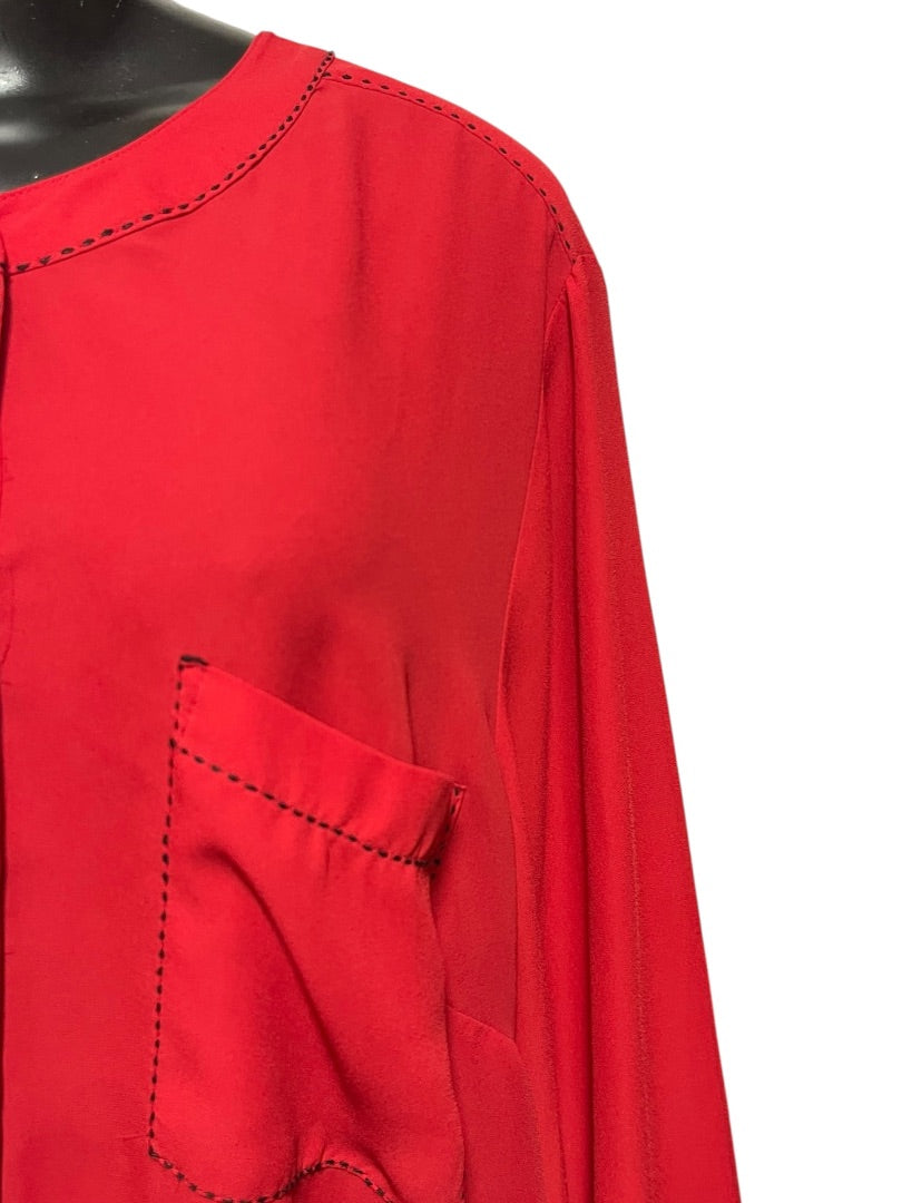22/24 Lane Bryant Long Sleeve Blouse Shirt Red Contrast Stitch Womens