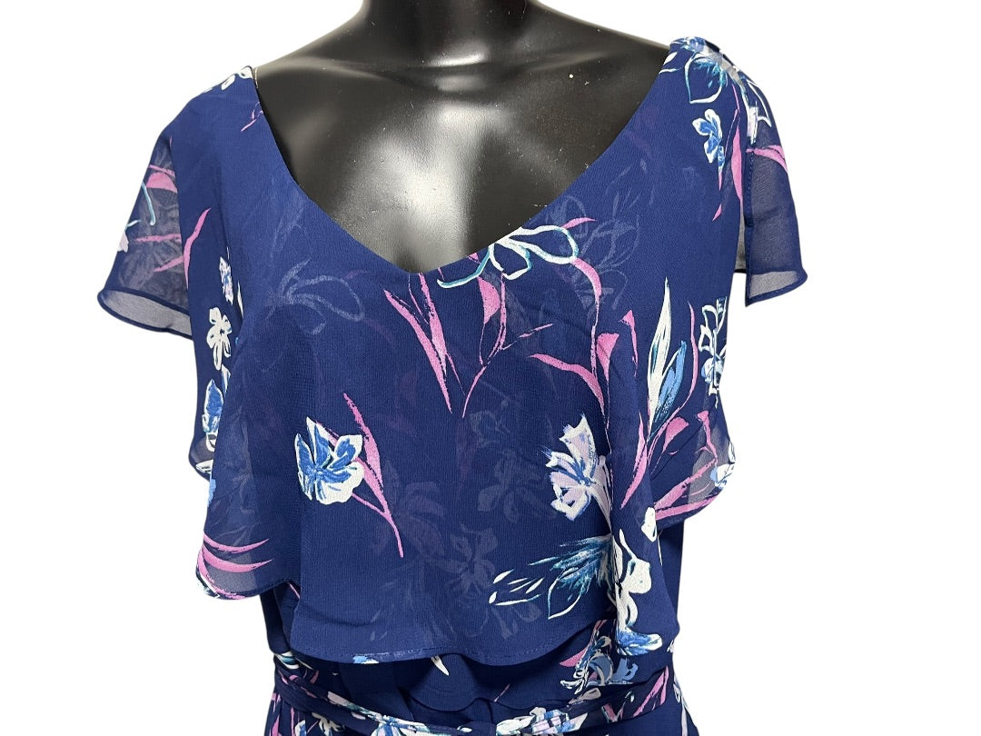 Size 24 Lane Bryant Floral Lined Split Flutter Sleeve Midi Dress Zipper Tie