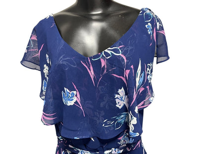 Size 24 Lane Bryant Floral Lined Split Flutter Sleeve Midi Dress Zipper Tie
