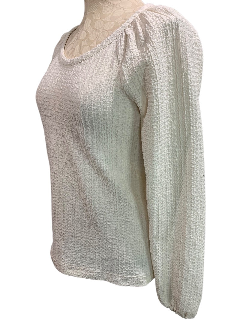 XS Loft Womens Ivory Pucker Stretch Long Sleeve Pullover Shirt Top Oversize