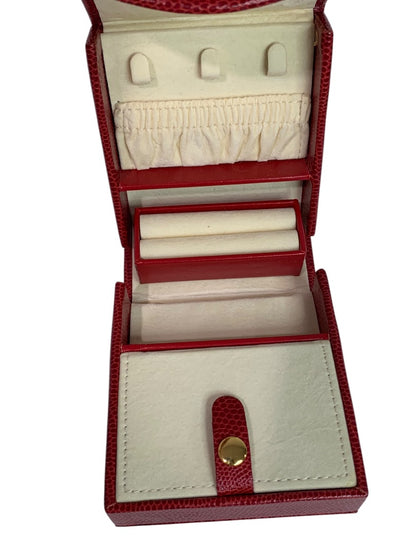 Small Red Jewelry Travel Box Faux Snakeskin Embossed Hard Shell