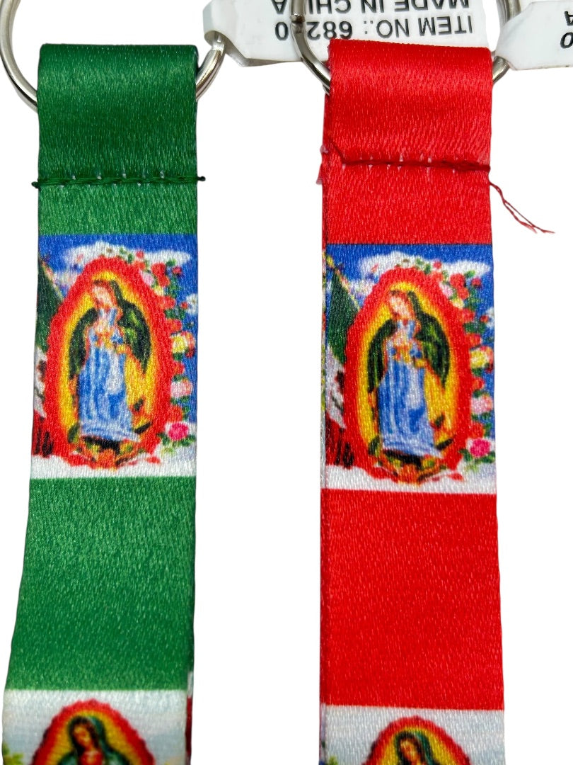 Our Lady of Guadalupe Set of 2 Fabric Carabiner Keyrings Key Chain 8"