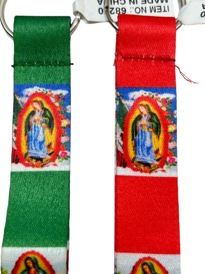 Our Lady of Guadalupe Set of 2 Fabric Carabiner Keyrings Key Chain 8"