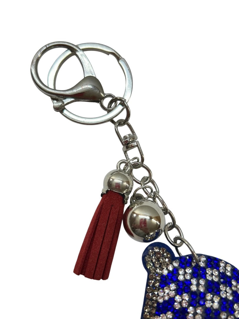Puffy American Flag Rhinestone Keychain Key Ring 2.5 Inch