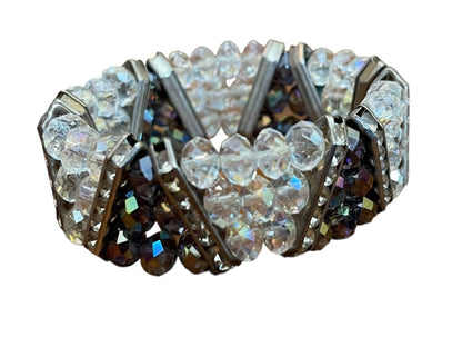 Sparkle Three Strand Stretch Bracelet Purple Clear Silvertone Rhinestone