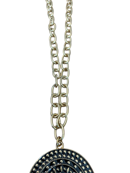 Express 2" Round Pendant Chain Chunky Necklace Goldtone Black 36 Inch