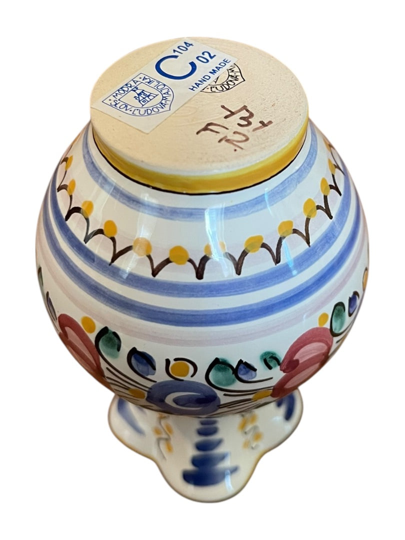 Modra Slov Ludova Majolika Handpainted Small 4" Floral Bud Vase C-104-02