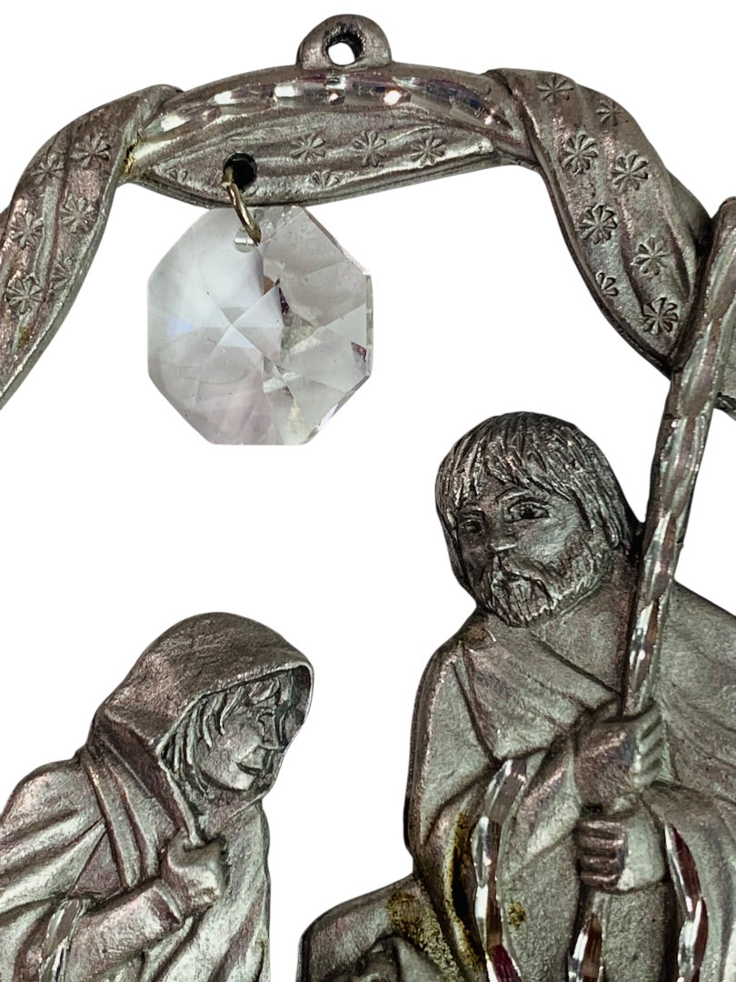 Spoontiques Pewter Nativity Ornament Crystal 3" #2376 Suncatcher