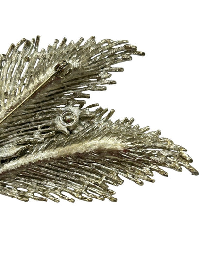 Light Goldtone 2 Leaf Brooch Statement 2.75" Pin